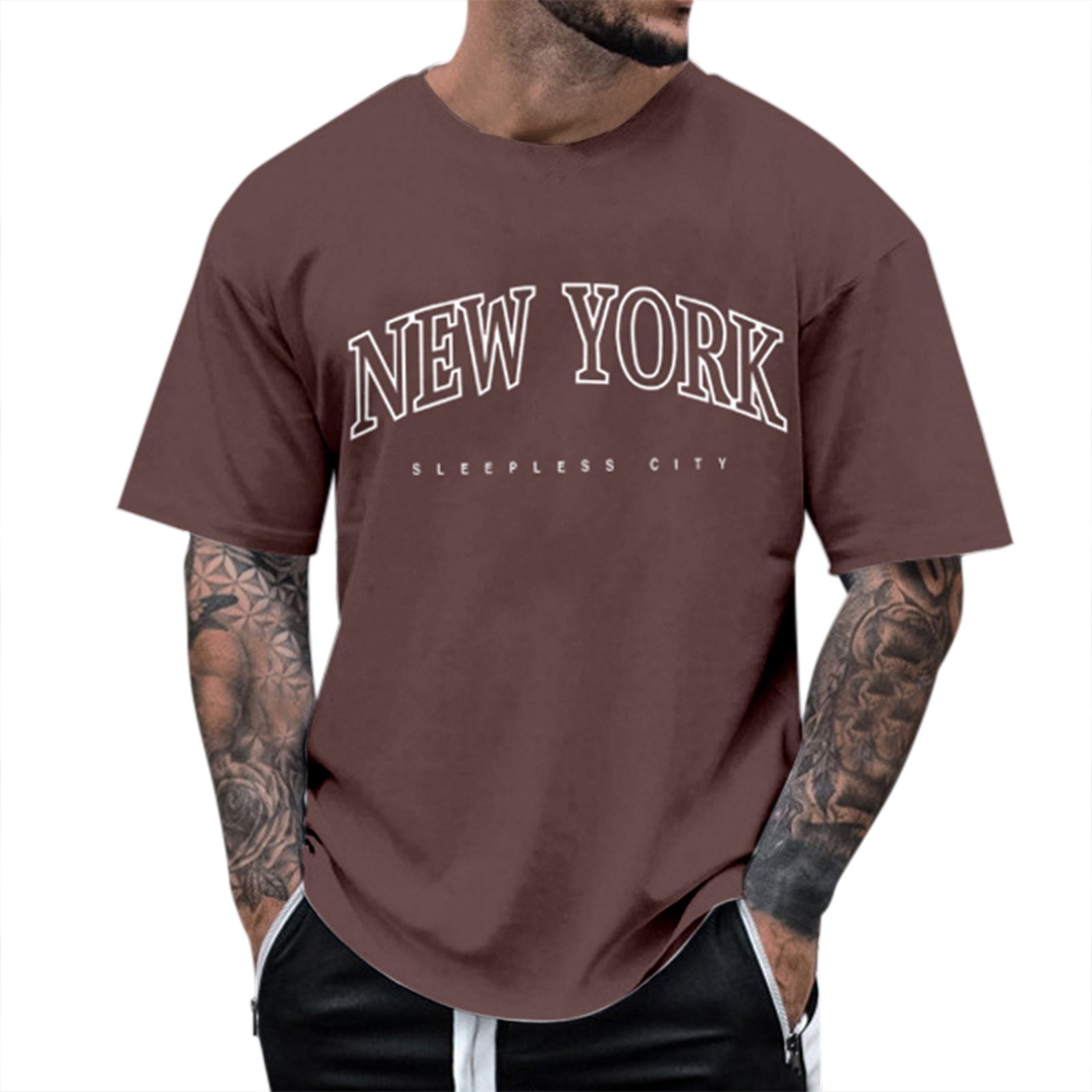 thumbnail image 1 of Camiseta de manga corta con cuello redondo y estampado de arbolitos para hombre, ideal para la playa en verano - Poliéster, informal/viajes/uso diario - Ligera, cómoda y transpirable, 1 of 4